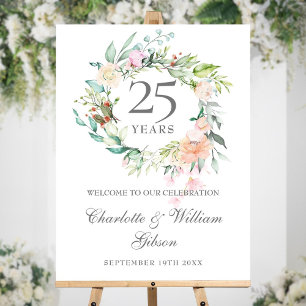 25th Wedding Anniversary Floral Welcome Sign
