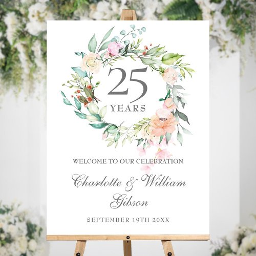 25th Wedding Anniversary Floral Welcome Sign