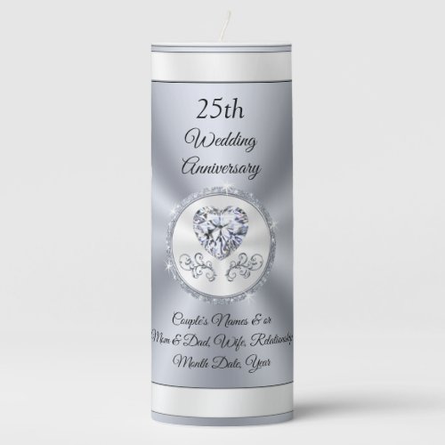 25th Wedding Anniversary Gift for Parents Wife Pillar Candle