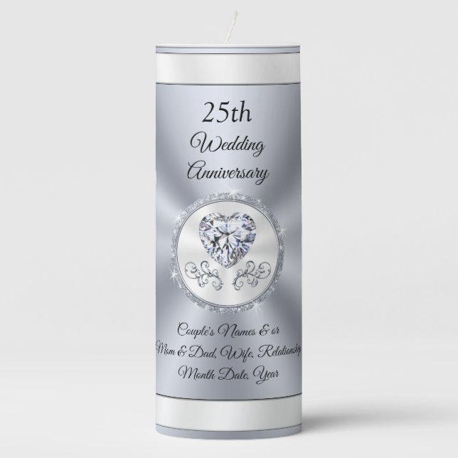 25th Wedding Anniversary Gift for Parents, Wife Pillar Candle (Front)