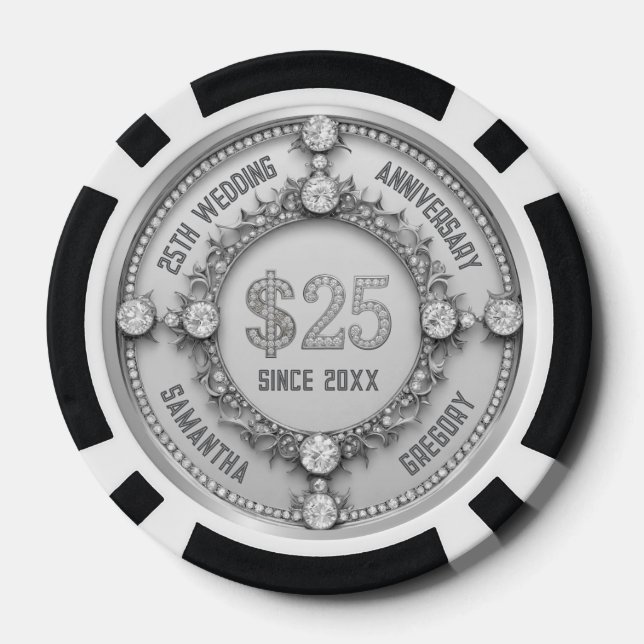 25th Wedding Anniversary Glamorous White Diamonds  Poker Chips (Back)