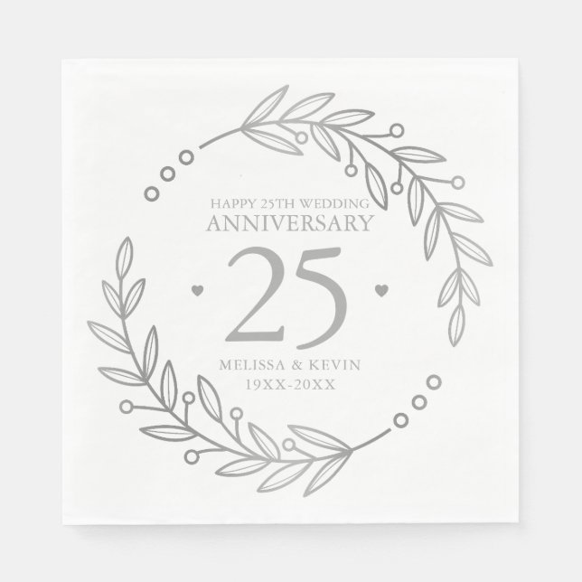 25th Wedding Anniversary Gold Botanical Frame Napkins (Front)