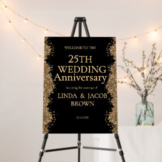 25th Wedding Anniversary Gold Faux Glitter Foam Board