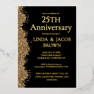 25th Wedding Anniversary Gold Faux Glitter Foil Invitation