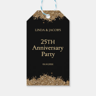25th Wedding Anniversary Gold Faux Glitter Gift Tags