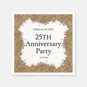25th Wedding Anniversary Gold Faux Glitter  Napkins