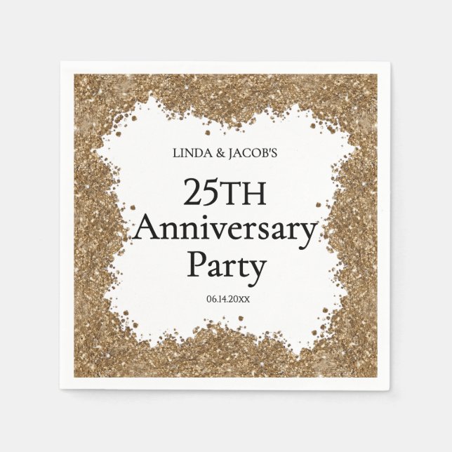 25th Wedding Anniversary Gold Faux Glitter  Napkins (Front)