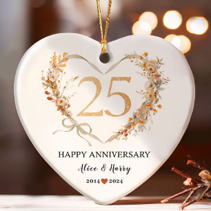 25th Wedding Anniversary Gold Hearts Couple Photo Ornament