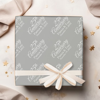 25th Wedding Anniversary - Gray Background Wrapping Paper by JustWeddings at Zazzle