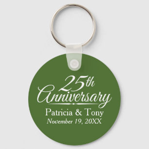 25th Wedding Anniversary Gray Green Keychain
