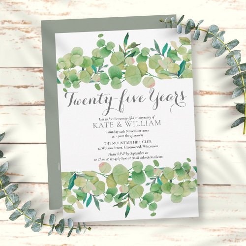 25th Wedding Anniversary Greenery Floral Invitation