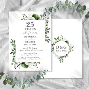 25th Wedding Anniversary Greenery Floral Monogram Invitation