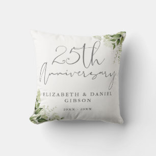 25th Wedding Anniversary Greenery Floral Throw Pillow