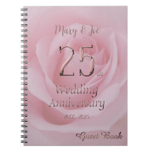 25th Wedding Anniversary Guest Book Pink Rose