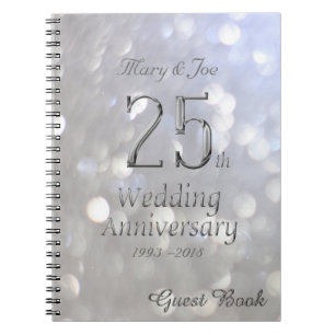 25th Wedding Anniversary Guest Book Silver Grey