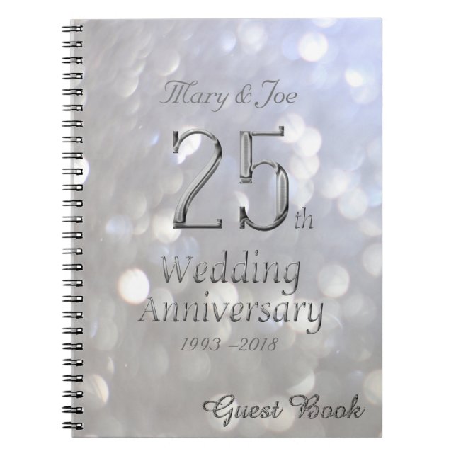 25th Wedding Anniversary Guest Book Silver Grey (Front)