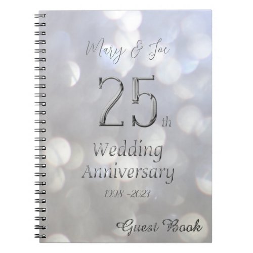 25th Wedding Anniversary Guest Book Silver Grey