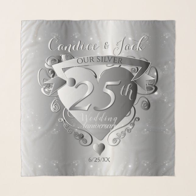 25th Wedding Anniversary Heart Chiffon Scarf (Front)