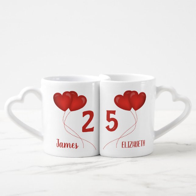 25th Wedding Anniversary Heart Personalized  Coffee Mug Set (Front Nesting)