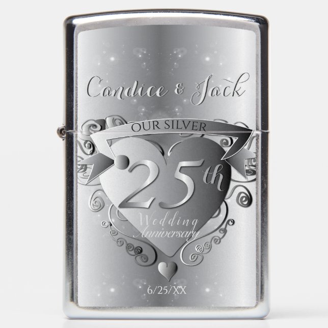 25th Wedding Anniversary Heart  Zippo Lighter (Front)