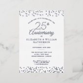 25th Wedding Anniversary Hearts Confetti Silver Foil Invitation | Zazzle