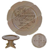 25th Wedding Anniversary Hearts Maple Cake Stand (Front)