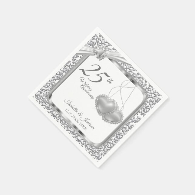 25th Wedding Anniversary - Hearts Napkins (Corner)