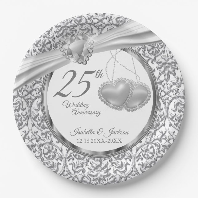 25th Wedding Anniversary - Hearts Paper Plates (Front)