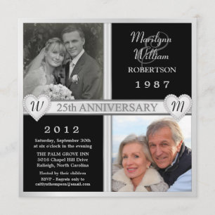 25th Wedding Anniversary Hearts Photo Invitations