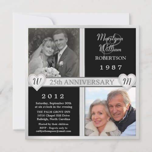 25th Wedding Anniversary Hearts Photo Invitations
