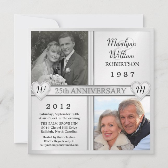 25th Wedding Anniversary Hearts Photo Invitations (Front)