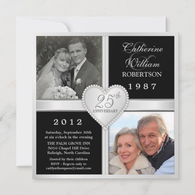25th Wedding Anniversary Hearts Photo Invitations (Front)