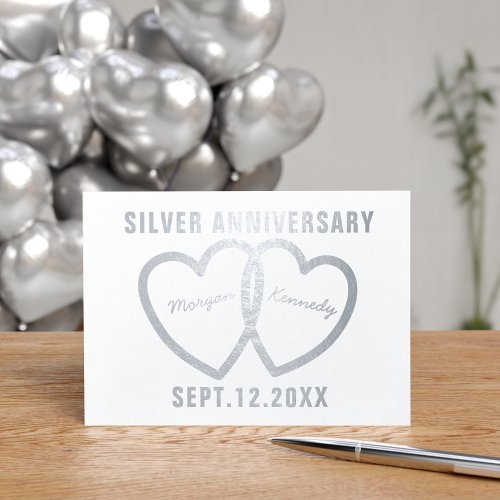 25th Wedding Anniversary Hearts Silver Foil Card