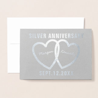 25th Wedding Anniversary Hearts Silver Foil Card