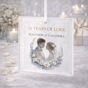 25th Wedding Anniversary Heirloom Celebration Glass Ornament
