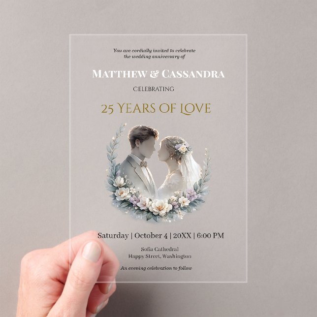 25th Wedding Anniversary Heirloom-Like Celebration Acrylic Invitations (Insitu (Handheld))