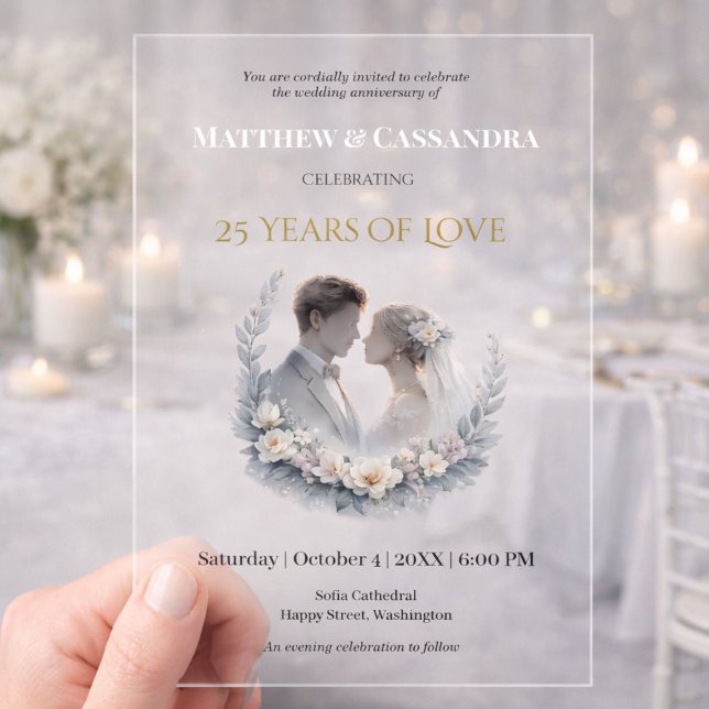25th Wedding Anniversary Heirloom-Like Celebration Acrylic Invitations (Creator Uploaded)