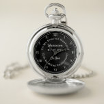 25th Wedding Anniversary Husband Gift Pocket Watch<br><div class="desc">Typography editable script text with personal name,  wedding anniversary date in black and white tones; an elegant and stylish keepsake gift from a wife to her husband. Shown here in celebration of  a twenty fifth  wedding anniversary but feel free to edit the text for any anniversary.</div>