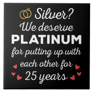 25th Wedding Anniversary I - Silver Funny Couple Ceramic Tile