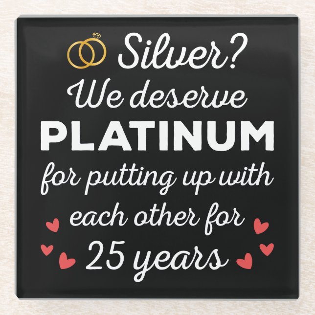 25th Wedding Anniversary I - Silver Funny Couple Glass Coaster (Front)
