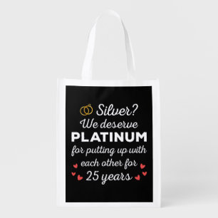 25th Wedding Anniversary I - Silver Funny Couple Grocery Bag