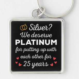 25th Wedding Anniversary I - Silver Funny Couple Keychain