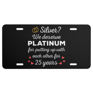 25th Wedding Anniversary I - Silver Funny Couple License Plate