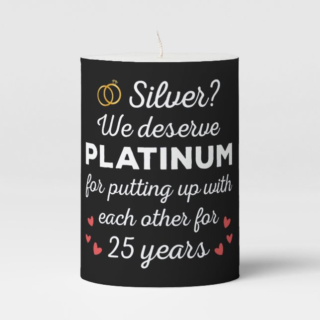 25th Wedding Anniversary I - Silver Funny Couple Pillar Candle (Front)