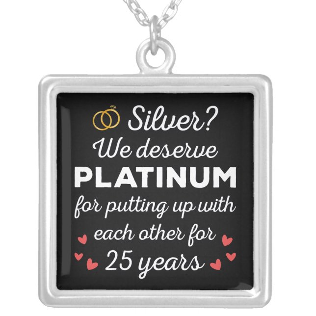 25th Wedding Anniversary I - Silver Funny Couple Plated Necklace (Front)