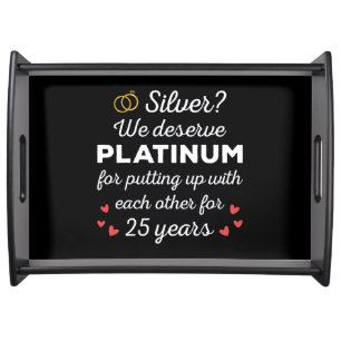 25th Wedding Anniversary I - Silver Funny Couple Serving Tray