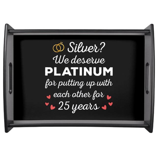 25th Wedding Anniversary I - Silver Funny Couple Serving Tray (Front)