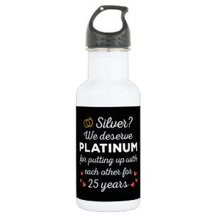 25th Wedding Anniversary I - Silver Funny Couple Stainless Steel Water Bottle
