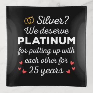 25th Wedding Anniversary I - Silver Funny Couple Trinket Tray