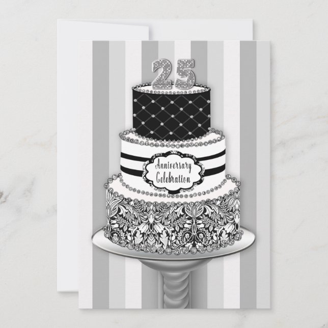 25th Wedding Anniversary Invitation, 3-Tier Cake Invitation (Front)
